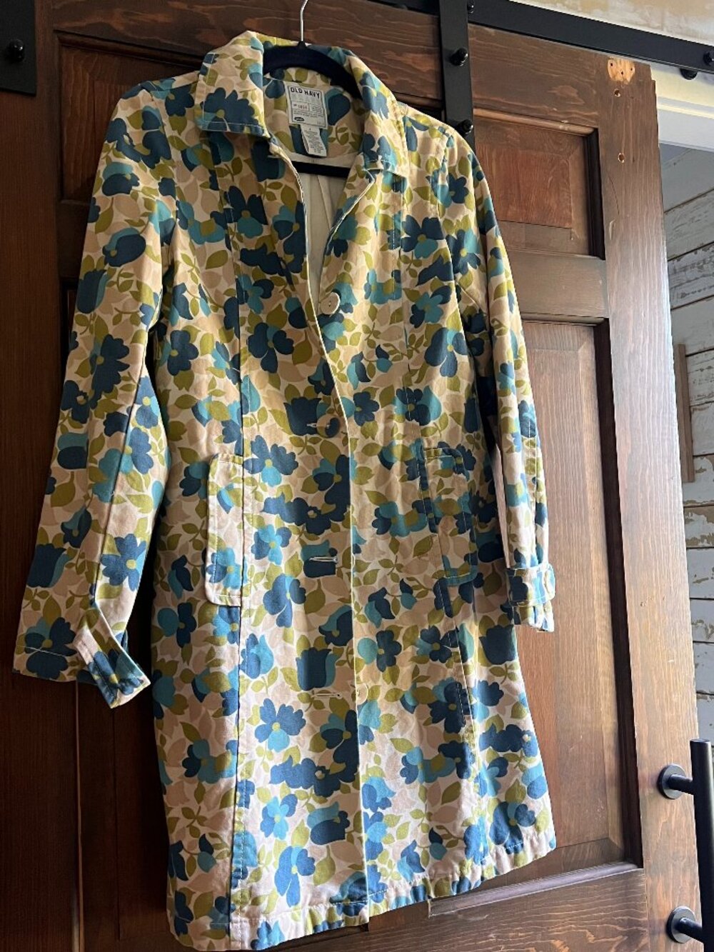 Vintage Y2K Old Navy Floral Trench Coat – Retro 60s Style Mid-Length Jacket